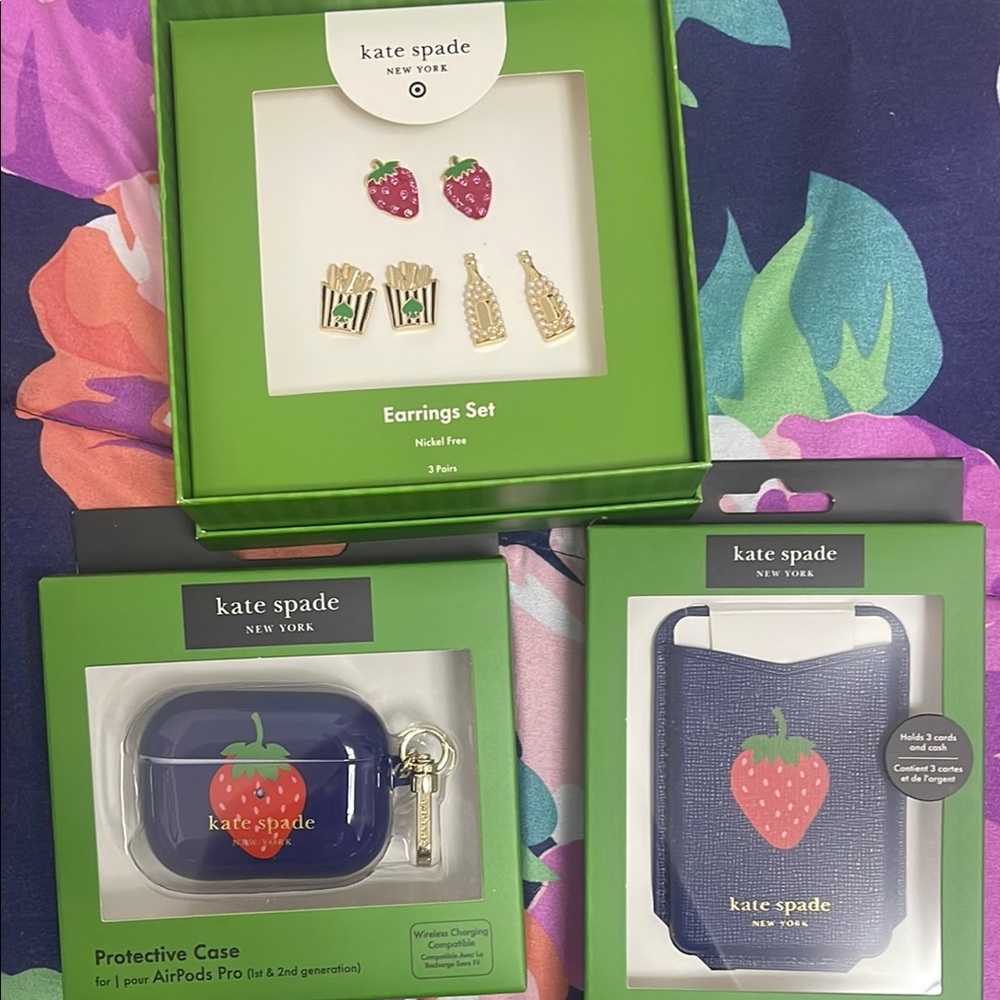 Kate Spade Earrings and AirPods Case Set magnetic wallet and earrings set bundle